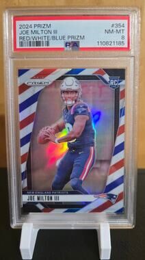 2024 Prizm Joe Milton III Red/White/Blue Prizm PSA Graded 8